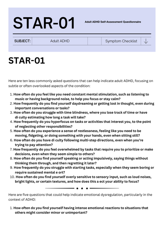 STAR-01 Adult ADHD Self-Report Questionnaire