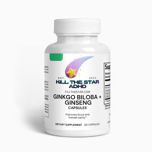 Ginkgo Biloba Extract + Red Asian Ginseng Capsules with 24% Flavones - 60 Caps - Kill the Star